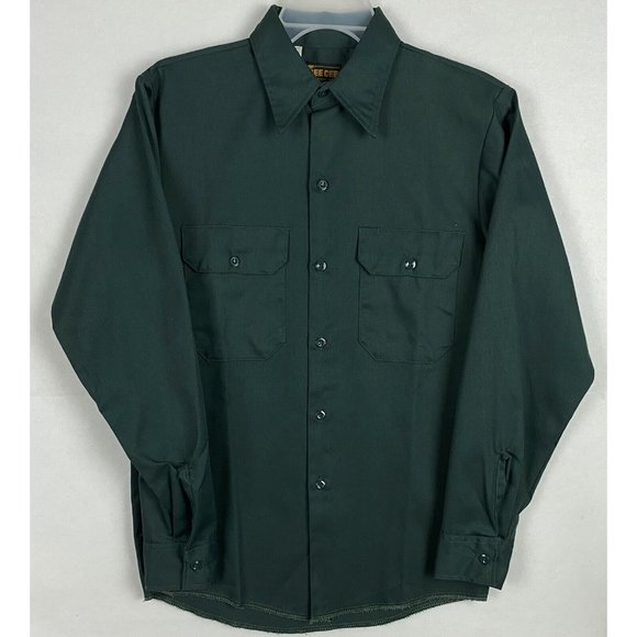 VTG 80s Washington Dee Cee DC Mens Size 14 1/2 Button Up Shirt Long Sleeve Green - Picture 1 of 10